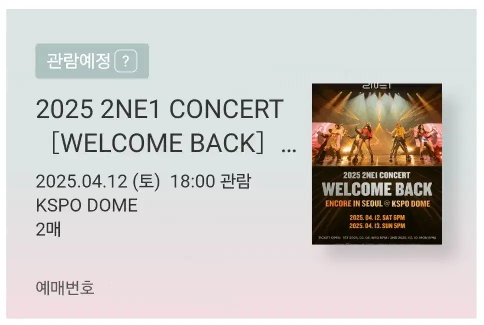 2NE1 투애니원 콘서트 2연석 양도